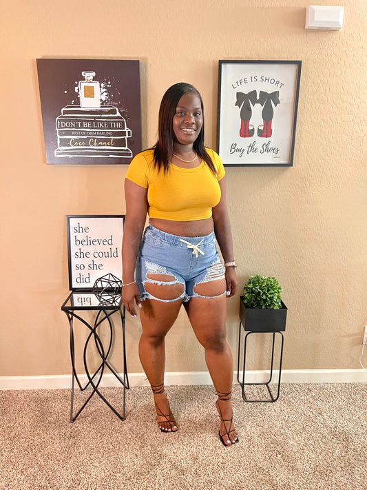 Distressed About It Denim Shorts (shorts only)