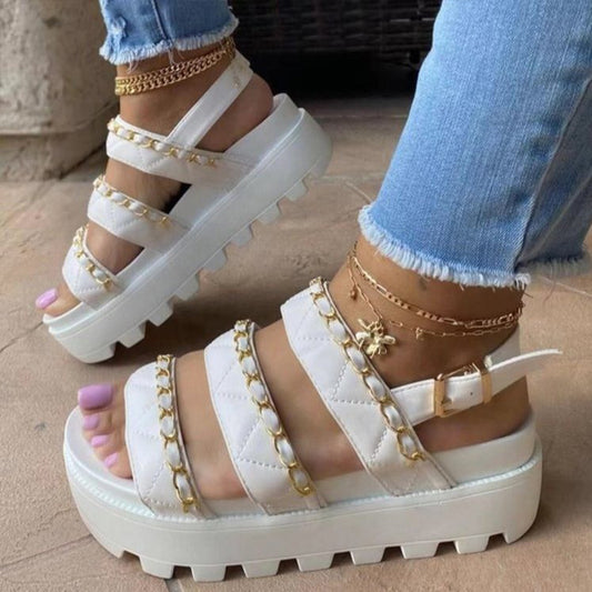 Chain Me Platform Sandals - White