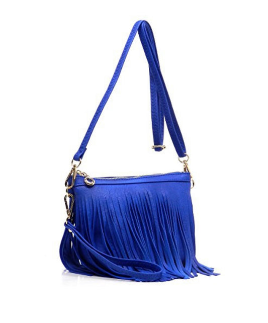 Western Fringe Clutch/Cross Body Bag - Blue